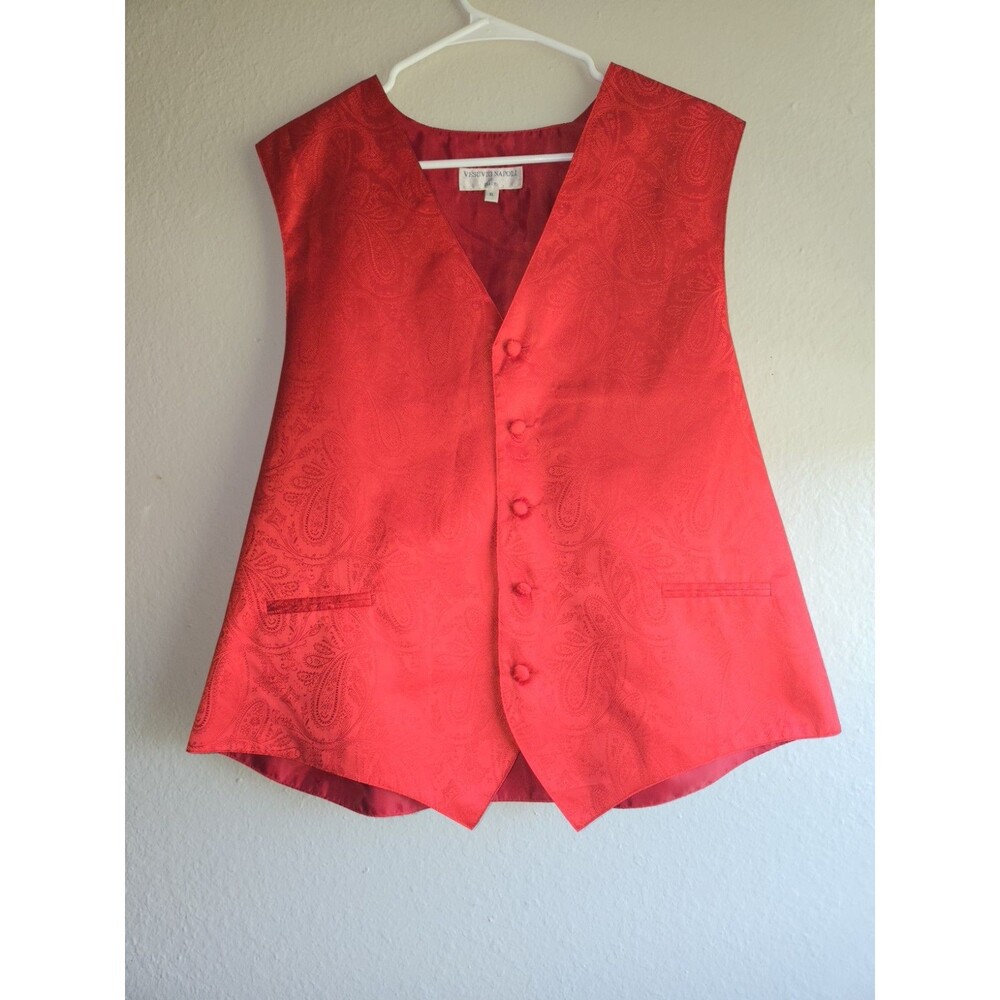 Vesuvio Napoli Mens Red Paisley Dress Vest Satin Tuxedo Formal Suit Waistcoat XL